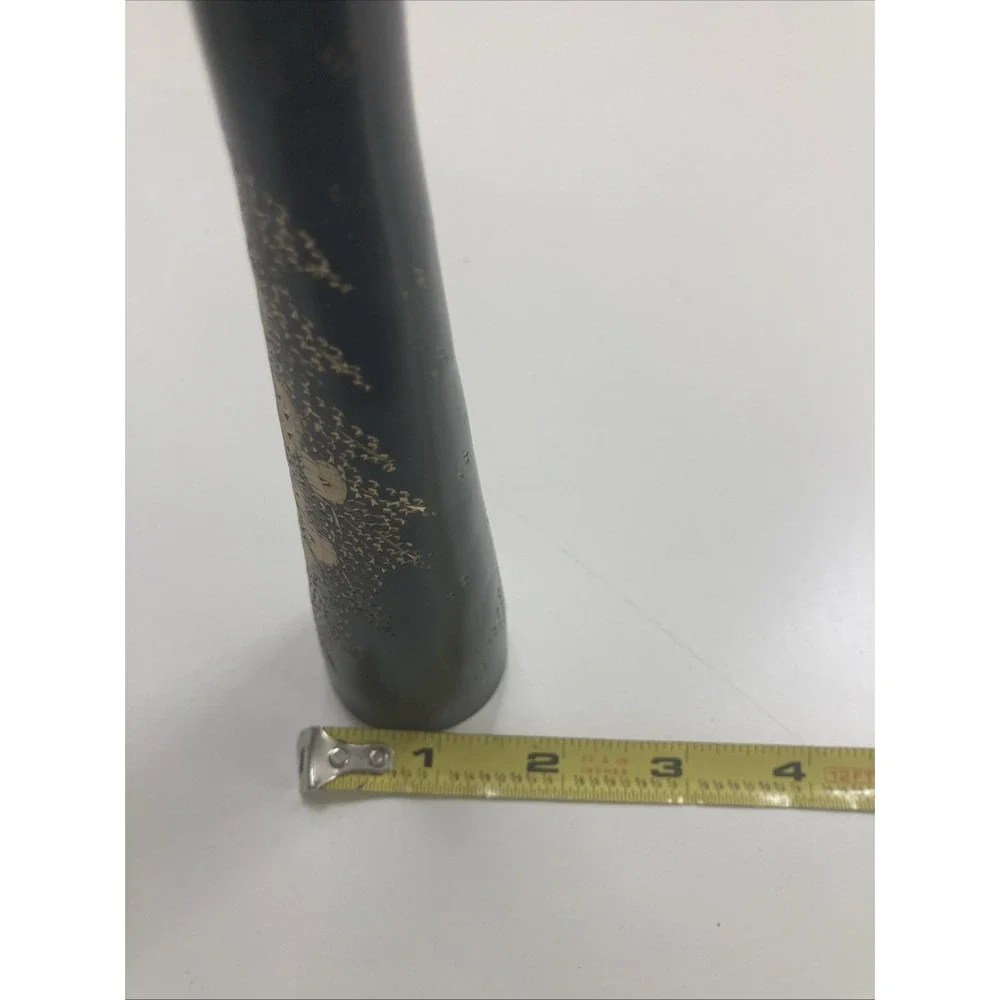 Set of 2 Vtg Solid Brass Black Gold Hand Etched Flower Design Vases 9.5 inch‎